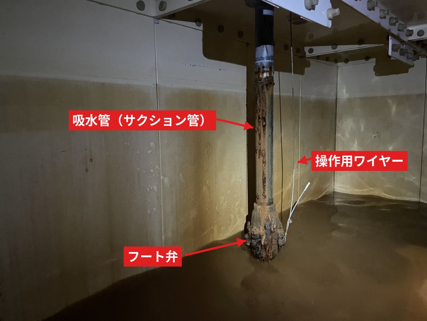 屋内消火栓の「フート弁」を交換｜呼水槽の水が止まらない原因は、水槽の底にあった【東京都大田区蒲田の施工事例】
